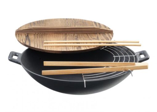 Wok Ghisa con coperchio in legno Eva