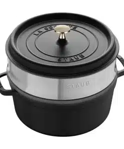 Casseruola Rotonda in Ghisa Nera 26 cm con cestello a vapore inox Staub